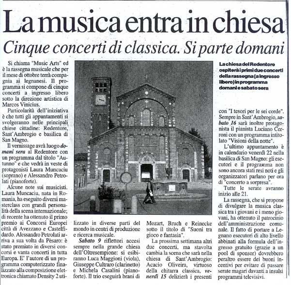 Articolo: La musica entra in chiesa