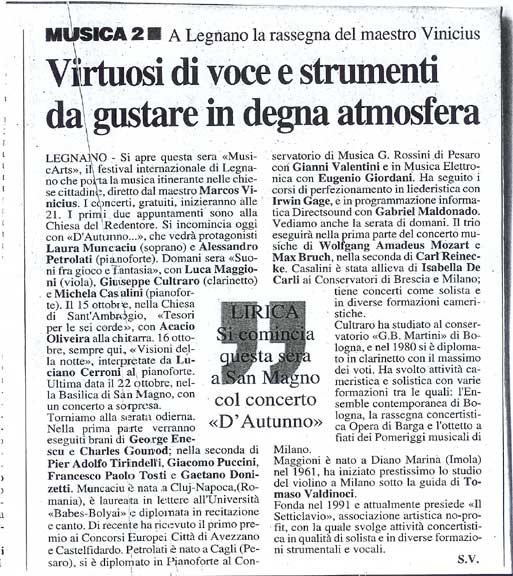 Articolo: Virtuosi di voce e strumenti da gustare in degna atmosfera